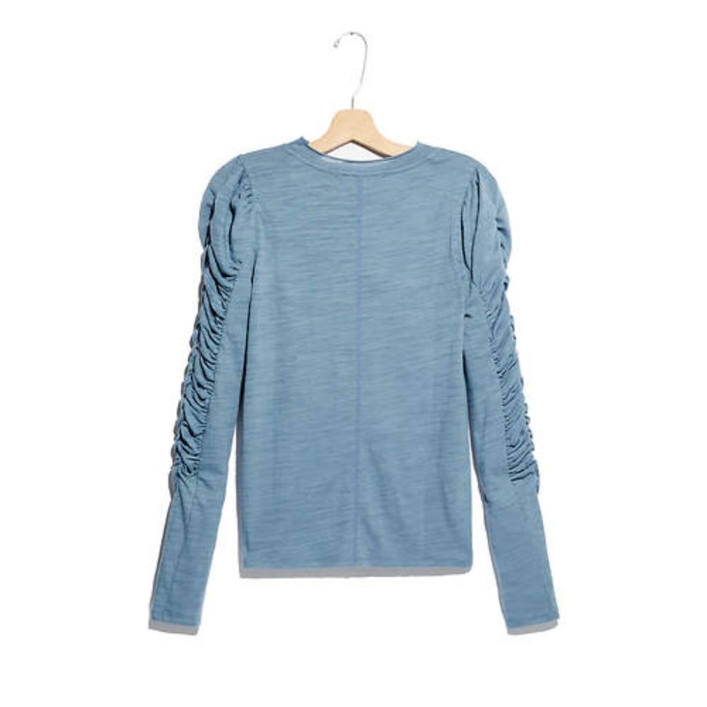 Free People Light Blue Ruched Long Sleeve Tee - Picture 2 of 2